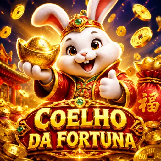 Cartão do jogo Fortune Rabbit com coelho da fortuna e símbolos dourados